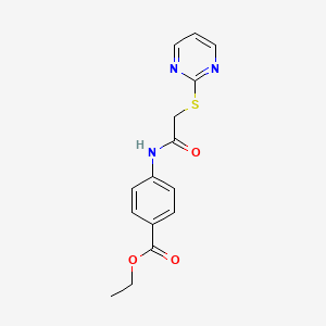 molecular formula C15H15N3O3S B3003900 Ethyl 4-{[(2-pyrimidinylthio)acetyl]amino}benzoate CAS No. 403835-16-5