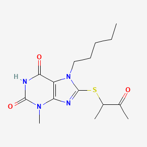 molecular formula C15H22N4O3S B3003910 3-Methyl-8-(3-oxobutan-2-ylsulfanyl)-7-pentylpurine-2,6-dione CAS No. 371140-22-6