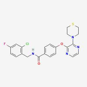 molecular formula C22H20ClFN4O2S B3003911 N-(2-chloro-4-fluorobenzyl)-4-{[3-(thiomorpholin-4-yl)pyrazin-2-yl]oxy}benzamide CAS No. 1116074-20-4