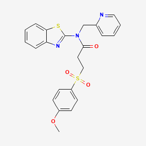 molecular formula C23H21N3O4S2 B3003927 N-(benzo[d]thiazol-2-yl)-3-((4-methoxyphenyl)sulfonyl)-N-(pyridin-2-ylmethyl)propanamide CAS No. 922985-92-0