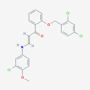 molecular formula C23H18Cl3NO3 B3003948 (E)-3-(3-chloro-4-methoxyanilino)-1-[2-[(2,4-dichlorophenyl)methoxy]phenyl]prop-2-en-1-one CAS No. 478046-57-0