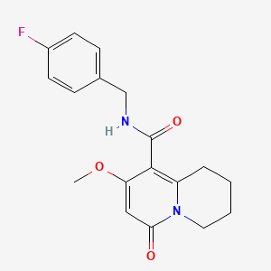 molecular formula C18H19FN2O3 B3003955 N-(4-fluorobenzyl)-8-methoxy-6-oxo-1,3,4,6-tetrahydro-2H-quinolizine-9-carboxamide CAS No. 1775463-61-0