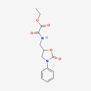 molecular formula C14H16N2O5 B3003976 Ethyl 2-oxo-2-(((2-oxo-3-phenyloxazolidin-5-yl)methyl)amino)acetate CAS No. 955260-07-8