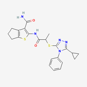 molecular formula C22H23N5O2S2 B3003978 2-{2-[(5-cyclopropyl-4-phenyl-4H-1,2,4-triazol-3-yl)sulfanyl]propanamido}-4H,5H,6H-cyclopenta[b]thiophene-3-carboxamide CAS No. 920868-45-7