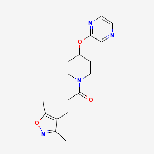 molecular formula C17H22N4O3 B3004001 3-(3,5-Dimethylisoxazol-4-yl)-1-(4-(pyrazin-2-yloxy)piperidin-1-yl)propan-1-one CAS No. 1421506-19-5