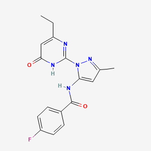 molecular formula C17H16FN5O2 B3004012 N-(1-(4-ethyl-6-oxo-1,6-dihydropyrimidin-2-yl)-3-methyl-1H-pyrazol-5-yl)-4-fluorobenzamide CAS No. 1004389-37-0