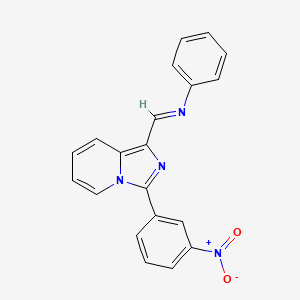 molecular formula C20H14N4O2 B3004028 1-[3-(3-nitrophenyl)imidazo[1,5-a]pyridin-1-yl]-N-phenylmethanimine CAS No. 618859-67-9