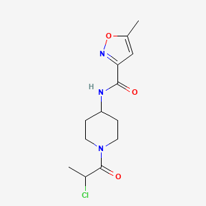 molecular formula C13H18ClN3O3 B3004056 N-[1-(2-Chloropropanoyl)piperidin-4-yl]-5-methyl-1,2-oxazole-3-carboxamide CAS No. 2411265-26-2