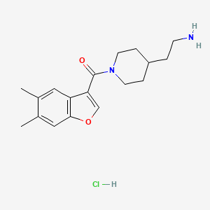 molecular formula C18H25ClN2O2 B3004062 [4-(2-氨基乙基)哌啶-1-基]-(5,6-二甲基-1-苯并呋喃-3-基)甲甲酮；盐酸盐 CAS No. 2418667-60-2