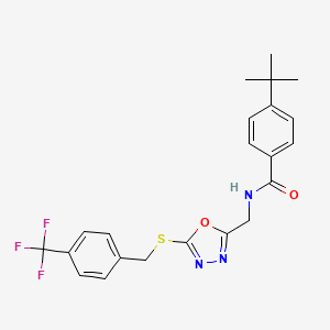 molecular formula C22H22F3N3O2S B3004080 4-(tert-butyl)-N-((5-((4-(trifluoromethyl)benzyl)thio)-1,3,4-oxadiazol-2-yl)methyl)benzamide CAS No. 1396784-27-2