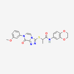 molecular formula C23H21N5O5S B3004093 N-(2,3-dihydro-1,4-benzodioxin-6-yl)-2-{[7-(3-methoxyphenyl)-8-oxo-7,8-dihydro[1,2,4]triazolo[4,3-a]pyrazin-3-yl]thio}propanamide CAS No. 1223950-05-7