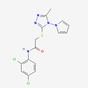 molecular formula C15H13Cl2N5OS B3004095 N-(2,4-dichlorophenyl)-2-((5-methyl-4-(1H-pyrrol-1-yl)-4H-1,2,4-triazol-3-yl)thio)acetamide CAS No. 906152-42-9