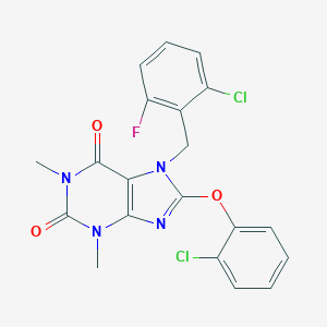 molecular formula C20H15Cl2FN4O3 B300410 7-(2-chloro-6-fluorobenzyl)-8-(2-chlorophenoxy)-1,3-dimethyl-3,7-dihydro-1H-purine-2,6-dione 