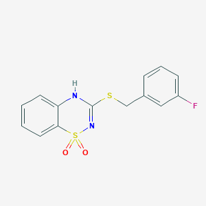 molecular formula C14H11FN2O2S2 B3004103 3-((3-fluorobenzyl)thio)-4H-benzo[e][1,2,4]thiadiazine 1,1-dioxide CAS No. 896686-02-5