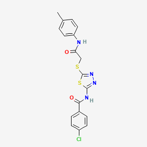 molecular formula C18H15ClN4O2S2 B3004121 4-chloro-N-(5-((2-oxo-2-(p-tolylamino)ethyl)thio)-1,3,4-thiadiazol-2-yl)benzamide CAS No. 392291-44-0
