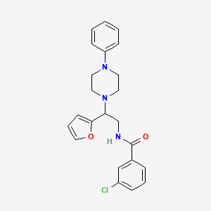 molecular formula C23H24ClN3O2 B3004122 3-chloro-N-[2-(furan-2-yl)-2-(4-phenylpiperazin-1-yl)ethyl]benzamide CAS No. 877631-71-5