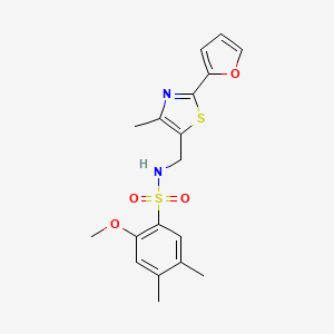 molecular formula C18H20N2O4S2 B3004124 N-((2-(furan-2-yl)-4-methylthiazol-5-yl)methyl)-2-methoxy-4,5-dimethylbenzenesulfonamide CAS No. 1421528-46-2