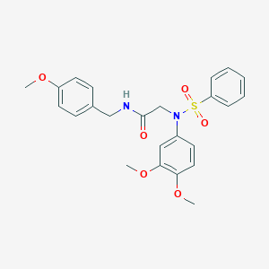 molecular formula C24H26N2O6S B300414 2-[3,4-dimethoxy(phenylsulfonyl)anilino]-N-(4-methoxybenzyl)acetamide 