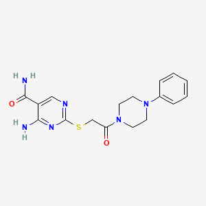 molecular formula C17H20N6O2S B3004145 4-Amino-2-((2-oxo-2-(4-phenylpiperazin-1-yl)ethyl)thio)pyrimidine-5-carboxamide CAS No. 1428351-32-9