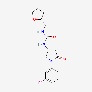 molecular formula C16H20FN3O3 B3004175 1-(1-(3-Fluorophenyl)-5-oxopyrrolidin-3-yl)-3-((tetrahydrofuran-2-yl)methyl)urea CAS No. 891103-86-9