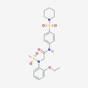 molecular formula C22H29N3O6S2 B300418 2-[2-ethoxy(methylsulfonyl)anilino]-N-[4-(1-piperidinylsulfonyl)phenyl]acetamide 