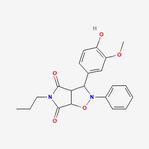 molecular formula C21H22N2O5 B3004191 3-(4-hydroxy-3-methoxyphenyl)-2-phenyl-5-propyldihydro-2H-pyrrolo[3,4-d][1,2]oxazole-4,6(3H,5H)-dione CAS No. 1005108-57-5