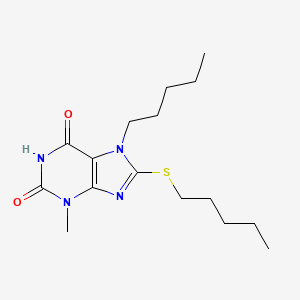 molecular formula C16H26N4O2S B3004201 3-Methyl-7-pentyl-8-pentylsulfanylpurine-2,6-dione CAS No. 329700-93-8