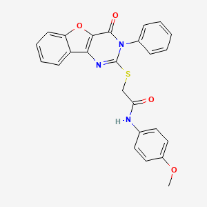 molecular formula C25H19N3O4S B3004215 N-(4-methoxyphenyl)-2-[(4-oxo-3-phenyl-3,4-dihydro[1]benzofuro[3,2-d]pyrimidin-2-yl)thio]acetamide CAS No. 866873-54-3