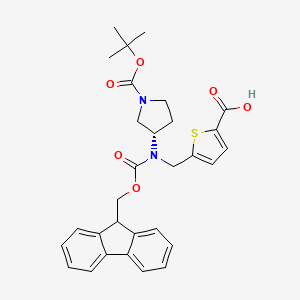 molecular formula C30H32N2O6S B3004217 5-[[9H-Fluoren-9-ylmethoxycarbonyl-[(3S)-1-[(2-methylpropan-2-yl)oxycarbonyl]pyrrolidin-3-yl]amino]methyl]thiophene-2-carboxylic acid CAS No. 2137143-01-0