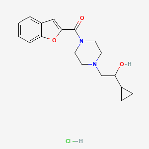 molecular formula C18H23ClN2O3 B3004234 Benzofuran-2-yl(4-(2-cyclopropyl-2-hydroxyethyl)piperazin-1-yl)methanone hydrochloride CAS No. 1396849-68-5