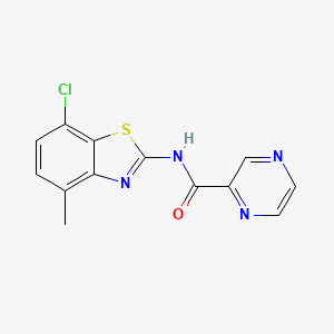 molecular formula C13H9ClN4OS B3004240 N-(7-氯-4-甲基苯并[d]噻唑-2-基)吡嗪-2-甲酰胺 CAS No. 1251562-43-2