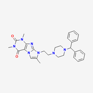 molecular formula C29H33N7O2 B3004247 8-(2-(4-benzhydrylpiperazin-1-yl)ethyl)-1,3,7-trimethyl-1H-imidazo[2,1-f]purine-2,4(3H,8H)-dione CAS No. 922456-81-3