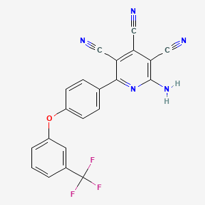 molecular formula C21H10F3N5O B3004281 2-Amino-6-[4-[3-(trifluoromethyl)phenoxy]phenyl]pyridine-3,4,5-tricarbonitrile CAS No. 478248-02-1