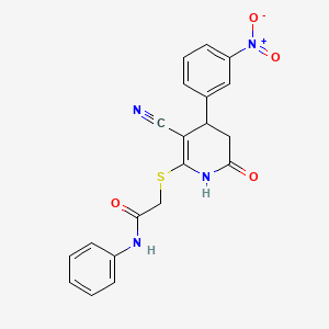molecular formula C20H16N4O4S B3004285 2-{[3-氰基-4-(3-硝基苯基)-6-氧代-1,4,5,6-四氢吡啶-2-基]硫代}-N-苯基乙酰胺 CAS No. 877818-52-5