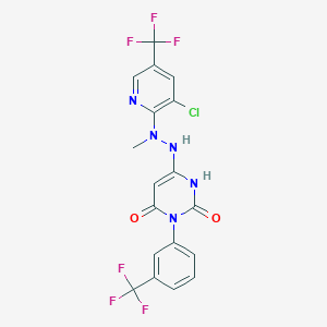 molecular formula C18H12ClF6N5O2 B3004288 4-(2-(3-Chloro-5-(trifluoromethyl)-2-pyridinyl)-2-methylhydrazino)-6-hydroxy-1-(3-(trifluoromethyl)phenyl)-2(1H)-pyrimidinone CAS No. 866051-56-1