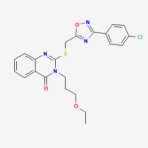 molecular formula C22H21ClN4O3S B3004292 2-(((3-(4-chlorophenyl)-1,2,4-oxadiazol-5-yl)methyl)thio)-3-(3-ethoxypropyl)quinazolin-4(3H)-one CAS No. 2034347-45-8