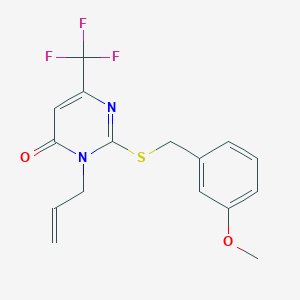 molecular formula C16H15F3N2O2S B3004320 3-allyl-2-[(3-methoxybenzyl)sulfanyl]-6-(trifluoromethyl)-4(3H)-pyrimidinone CAS No. 866143-20-6