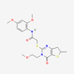 molecular formula C20H25N3O5S2 B3004332 N-(2,4-dimethoxyphenyl)-2-[[3-(2-methoxyethyl)-6-methyl-4-oxo-6,7-dihydrothieno[3,2-d]pyrimidin-2-yl]sulfanyl]acetamide CAS No. 851410-12-3