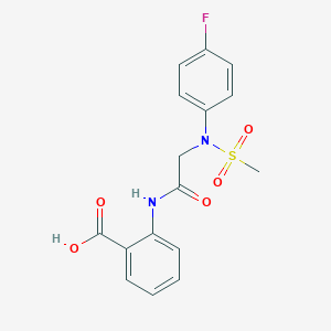 molecular formula C16H15FN2O5S B300434 2-({[4-Fluoro(methylsulfonyl)anilino]acetyl}amino)benzoic acid 