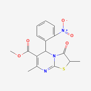molecular formula C16H15N3O5S B3004340 methyl 2,7-dimethyl-5-(2-nitrophenyl)-3-oxo-2,3-dihydro-5H-[1,3]thiazolo[3,2-a]pyrimidine-6-carboxylate CAS No. 620157-56-4