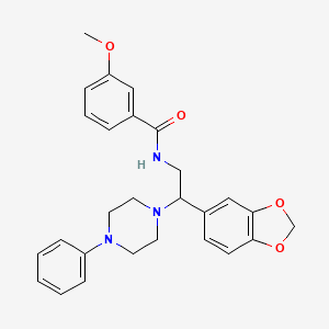 molecular formula C27H29N3O4 B3004345 N-[2-(1,3-benzodioxol-5-yl)-2-(4-phenylpiperazin-1-yl)ethyl]-3-methoxybenzamide CAS No. 896355-50-3