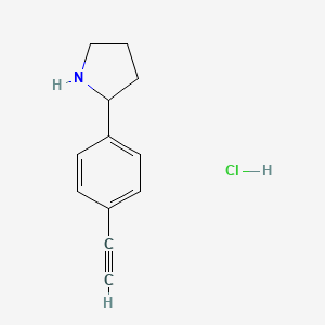 molecular formula C12H14ClN B3004348 2-(4-乙炔基苯基)吡咯烷；盐酸盐 CAS No. 2377033-22-0