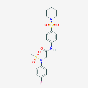 molecular formula C20H24FN3O5S2 B300435 2-[4-fluoro(methylsulfonyl)anilino]-N-[4-(1-piperidinylsulfonyl)phenyl]acetamide 