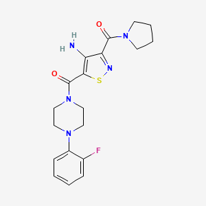 molecular formula C19H22FN5O2S B3004353 (4-Amino-3-(pyrrolidine-1-carbonyl)isothiazol-5-yl)(4-(2-fluorophenyl)piperazin-1-yl)methanone CAS No. 1286695-93-9