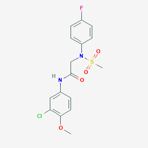 molecular formula C16H16ClFN2O4S B300437 N-(3-chloro-4-methoxyphenyl)-2-[4-fluoro(methylsulfonyl)anilino]acetamide 