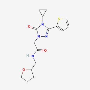 molecular formula C16H20N4O3S B3004375 2-(4-cyclopropyl-5-oxo-3-(thiophen-2-yl)-4,5-dihydro-1H-1,2,4-triazol-1-yl)-N-((tetrahydrofuran-2-yl)methyl)acetamide CAS No. 1428355-14-9