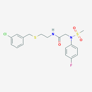 molecular formula C18H20ClFN2O3S2 B300439 N-{2-[(3-chlorobenzyl)sulfanyl]ethyl}-2-[4-fluoro(methylsulfonyl)anilino]acetamide 