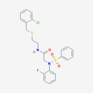 molecular formula C23H22ClFN2O3S2 B300440 N-{2-[(2-chlorobenzyl)sulfanyl]ethyl}-2-[2-fluoro(phenylsulfonyl)anilino]acetamide 