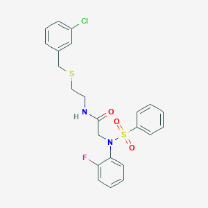 molecular formula C23H22ClFN2O3S2 B300441 N-{2-[(3-chlorobenzyl)sulfanyl]ethyl}-2-[2-fluoro(phenylsulfonyl)anilino]acetamide 
