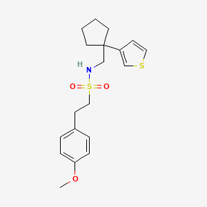 molecular formula C19H25NO3S2 B3004418 2-(4-methoxyphenyl)-N-((1-(thiophen-3-yl)cyclopentyl)methyl)ethanesulfonamide CAS No. 2034518-41-5